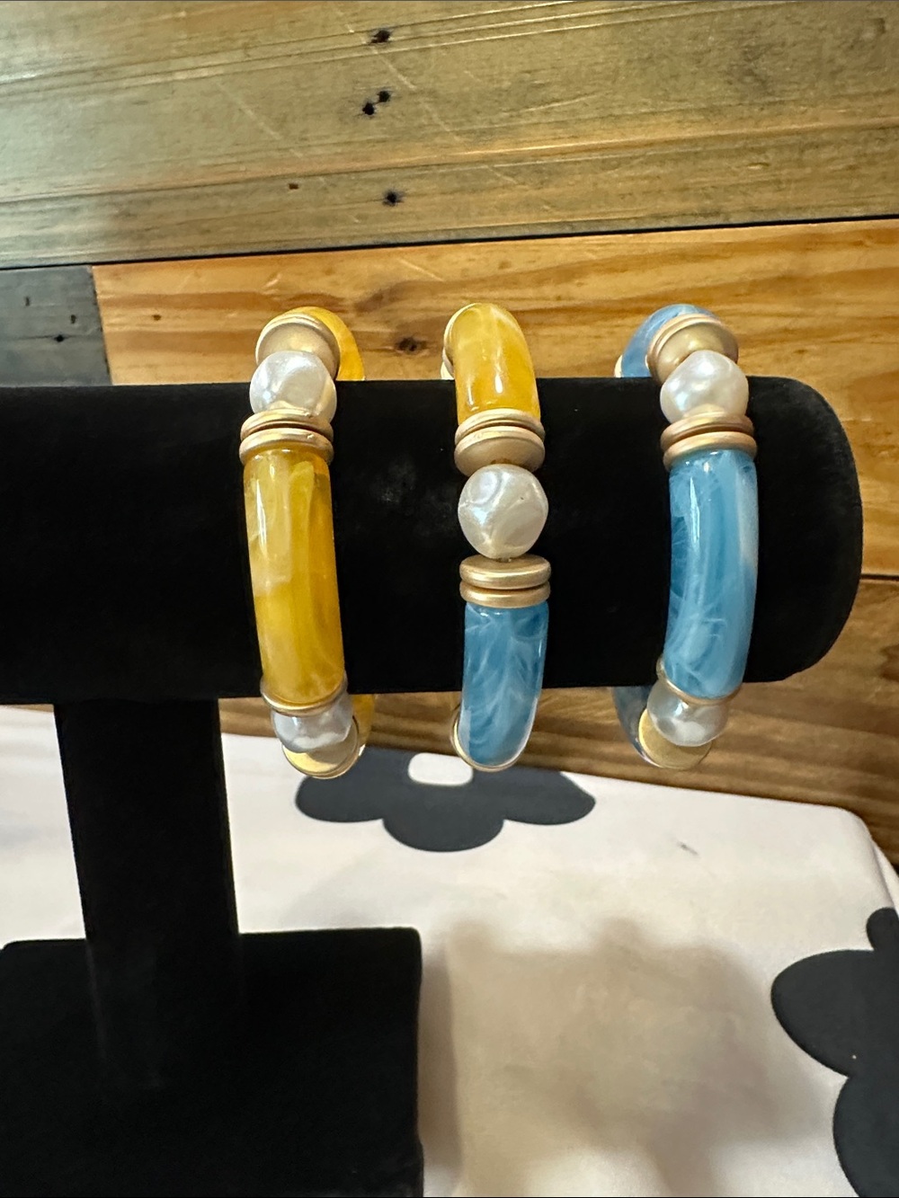 Plunder Yellow & Blue Resin Pearl Accent Bracelets (Set of 3)